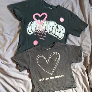 Zara Black Kids' Short Sleeve Tees with Pink Heart Graphics